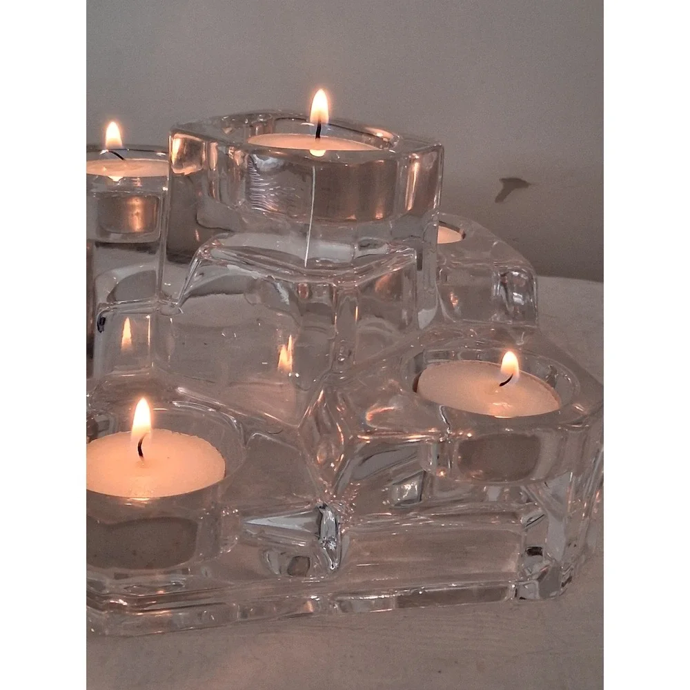 Clear Glass 5-Light Tiered Geometric Candle Holder Brutalist Style Centerpiece